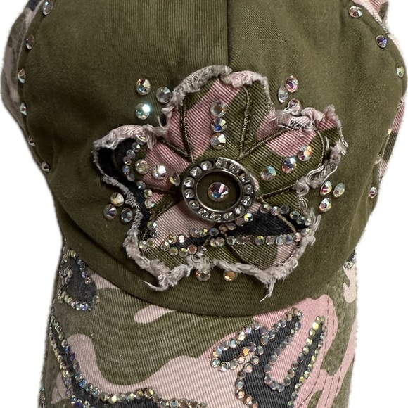 Embellished Rhinestone Bling Camouflage Cap, OSFA, Velcro back, preowned - Picture 1 of 9